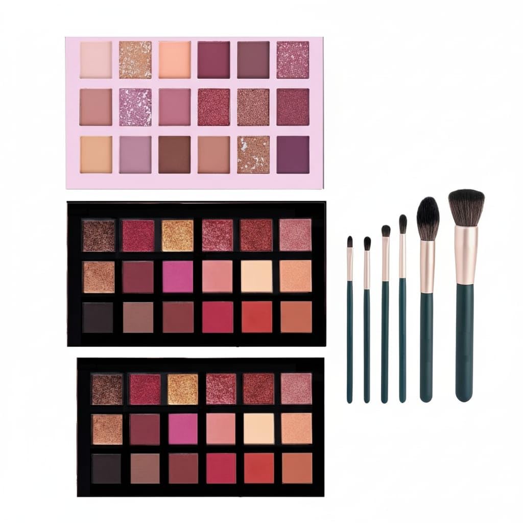 Eyeshadow Palette Combo with 2 Multi-Shade Makeup Palettes 7-Piece Professional Brush Set | Highly Pigmented Matte & Shimmer Eye Shadows | Long-Lasting Blending Palette Kit for Women, Party & Bridal Makeup-image-22