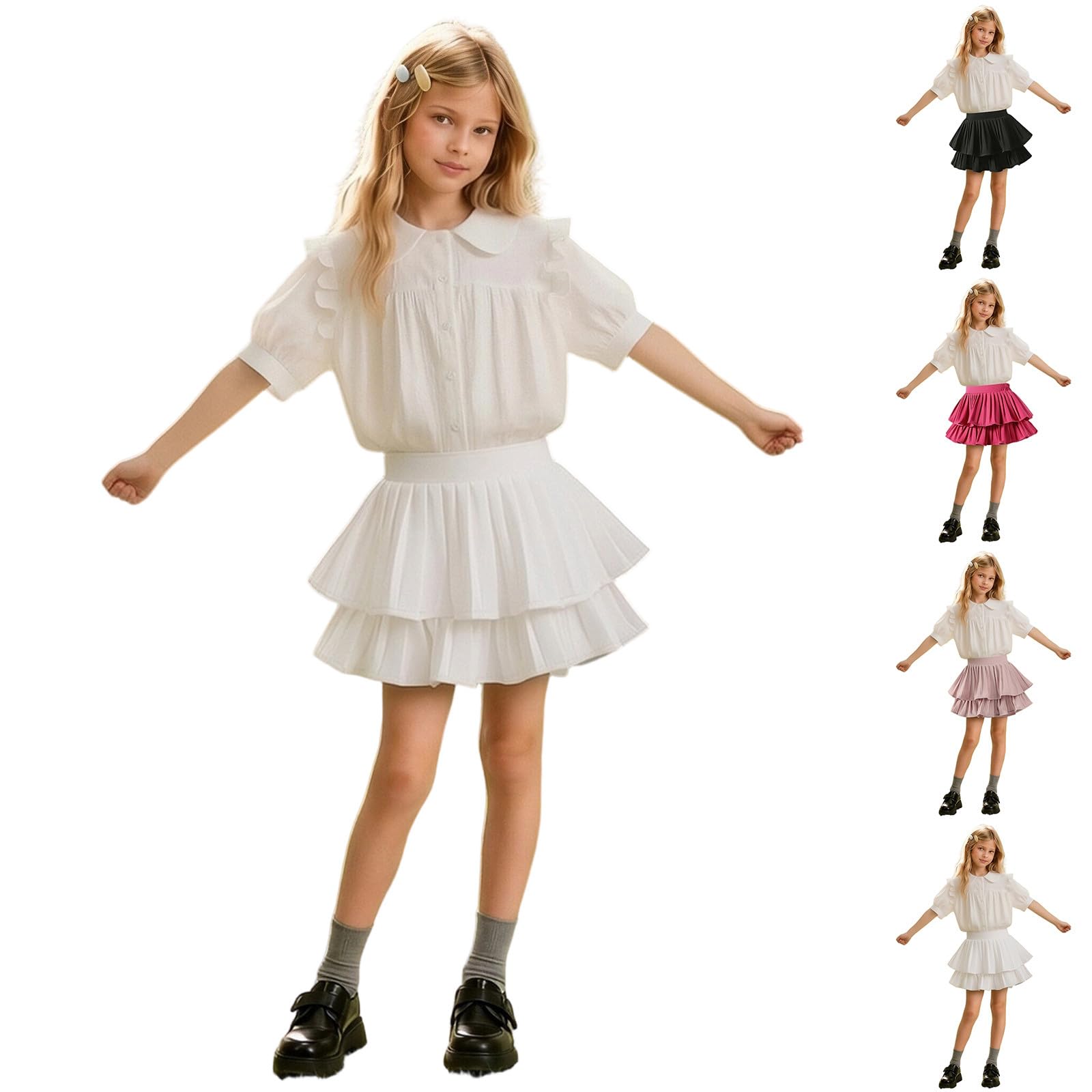Générique Jupe d'été à Volants et à étages, Style décontracté Chic, Short plissé trapèze pour Petites Filles (6-7 Years)