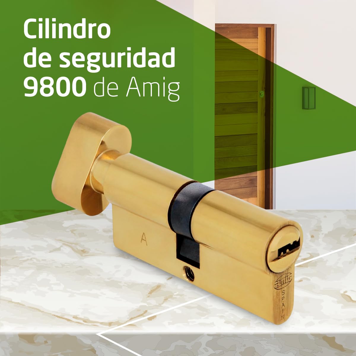 Amig - Cilindro de seguridad con muletilla - Cerradura para puertas - Bombín de Alta Seguridad - Antiganzúa y Antitaladro - Incluye 5 llaves - Pulido - Medidas: 60 (30-30 mm)