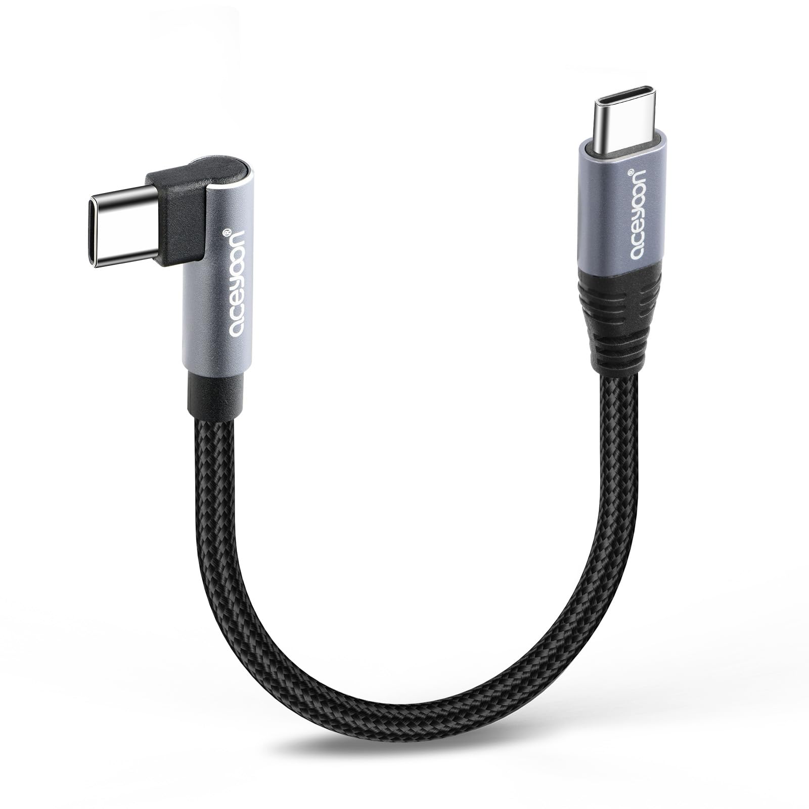 aceyoon USB C ケーブル 短い 線長10cm Type-C L字 1本 最大100W 急速充電 タイプC 単側L型 10センチ 480Mbps データ同期 CtoC ケーブル 90度 垂直 オス-オス 0.1M for iPhone 17 16 15 シリーズ for Galaxy などのUSB-C スマホ/タブレット/ノートPCに対応