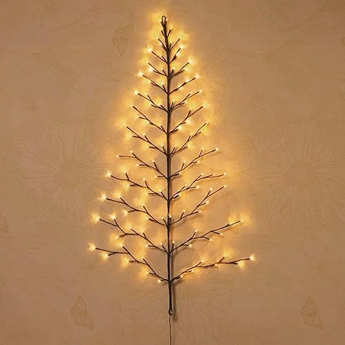 Miniatura 5 de Fudios Árbol de pared iluminado de 4 pies, 108 LED, blanco cálido para decoración del hogar, luces de árbol de Navidad para sala de estar,