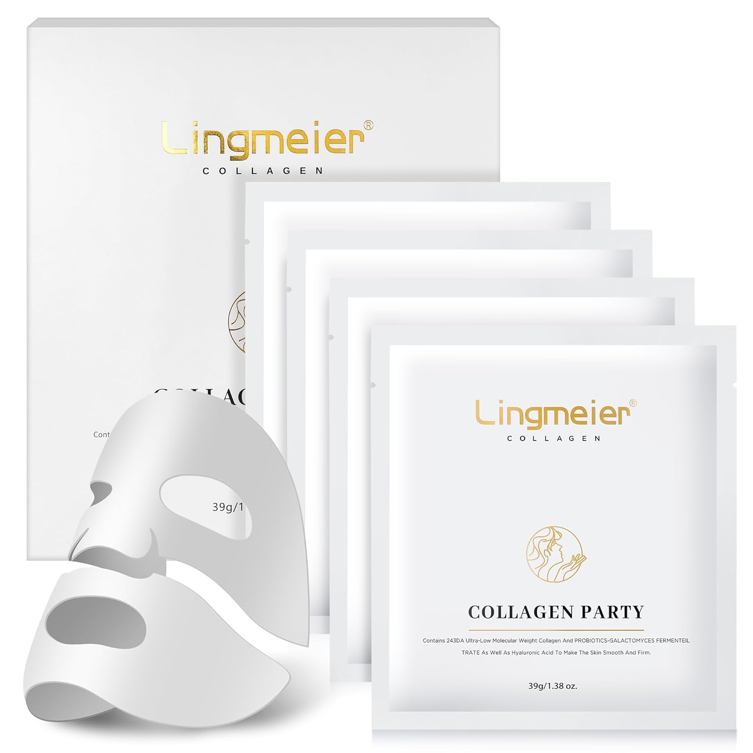 Collagen Face Mask, Real Low-molecular Deep Collagen Collagen 80,000ppm, Overnight Hydrating, Hyaluronic Acid Serum for Face, Original Hydrating Collagen Face Mask, 39g x4 Sheets Collagen Face Mask, Real Low-molecular Deep Collagen Collagen 80,000ppm, Overnight Hydrating, Hyaluronic Acid Serum for Face, Original Hydrating Collagen Face Mask, 39g x4 Sheets