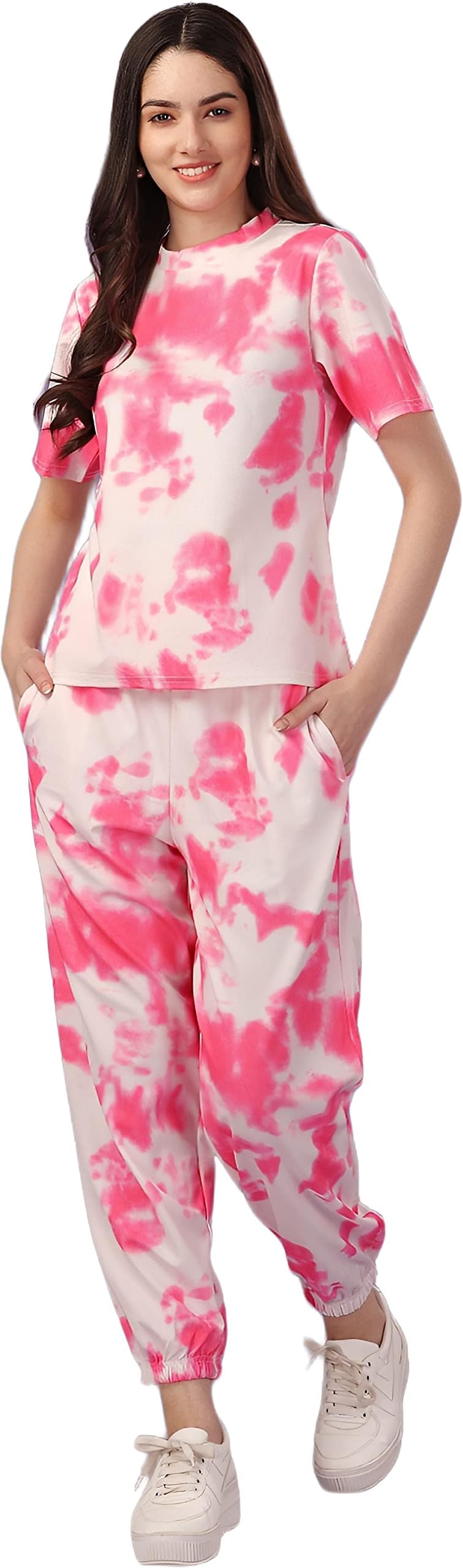 ELLITI Women's Night Suit Set for Women, Lounge Wear, Printed Top and Pyjama Set for Women Nightwear/Loungewear/Night Dress for Women Knitted Tie & Dye Printed Crop T-Shirt -Pyjama