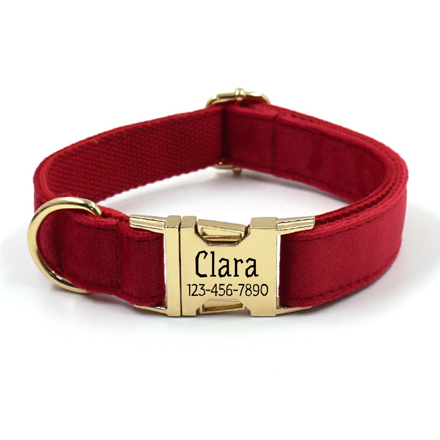 Personalized Soft Dog Collar, Laser Engraved Metal Buckle Dog Tag, Adjustable Through D-Ring, and Colors(Red, L)