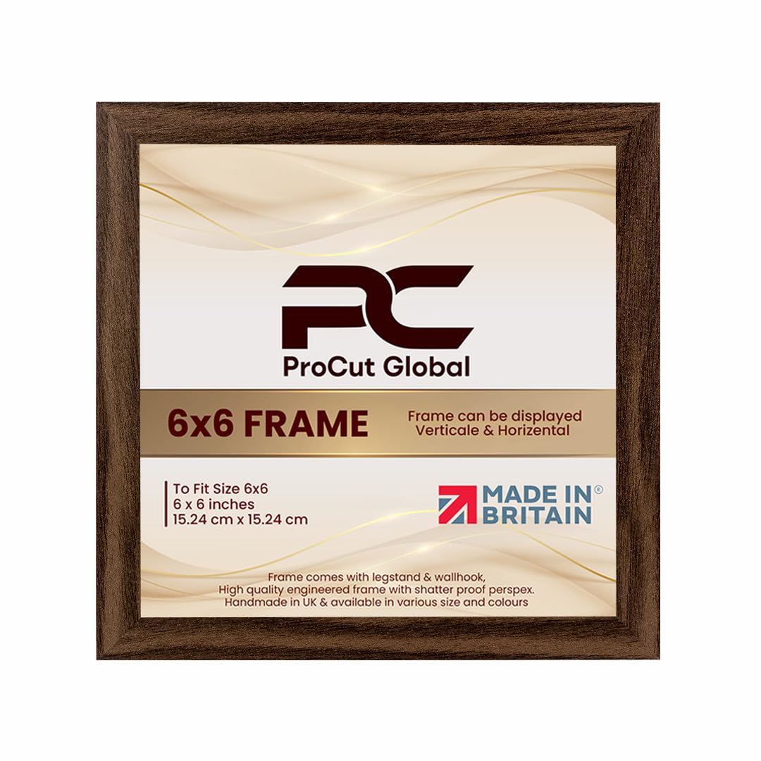 Procut Global 6X6 Walnut Picture Frames – Sleek Wooden Photo Frame with Shatterproof Perspex for Wall or Tabletop – Perfect for Posters, Certificates, Prints–Multiple Sizes & Colors Available