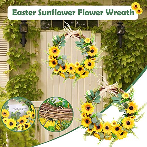 image for TropBox Artificial Sunflower Wreath, Easter Decor Garland, Spring Summ