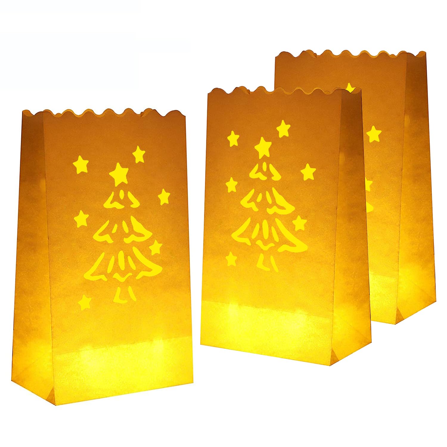 Stmarry 50 PCS White Christmas Luminary Bags, Flame Resistant Candle Bags, Christmas Tree Design Luminaries for Party Decorations