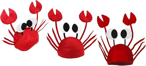 Sombrero de cangrejo de 3 piezas, sombrero de cangrejo 3D, divertido sombrero de mariscos con garras, disfraz de animales, sombreros para adultos,