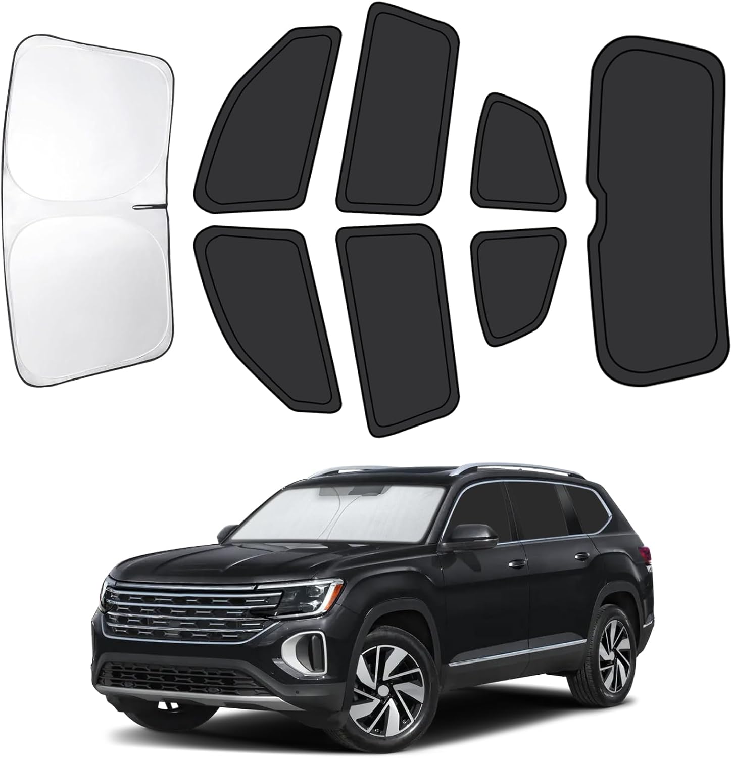 Car Window Shades Fit for Volkswagen Atlas 2018-2025, 8PCS Full Set Window Covers to Blocks UV & Heat, Windshield, Side, Rear Windows Privacy Sunshade for Travel, Camping & Napping