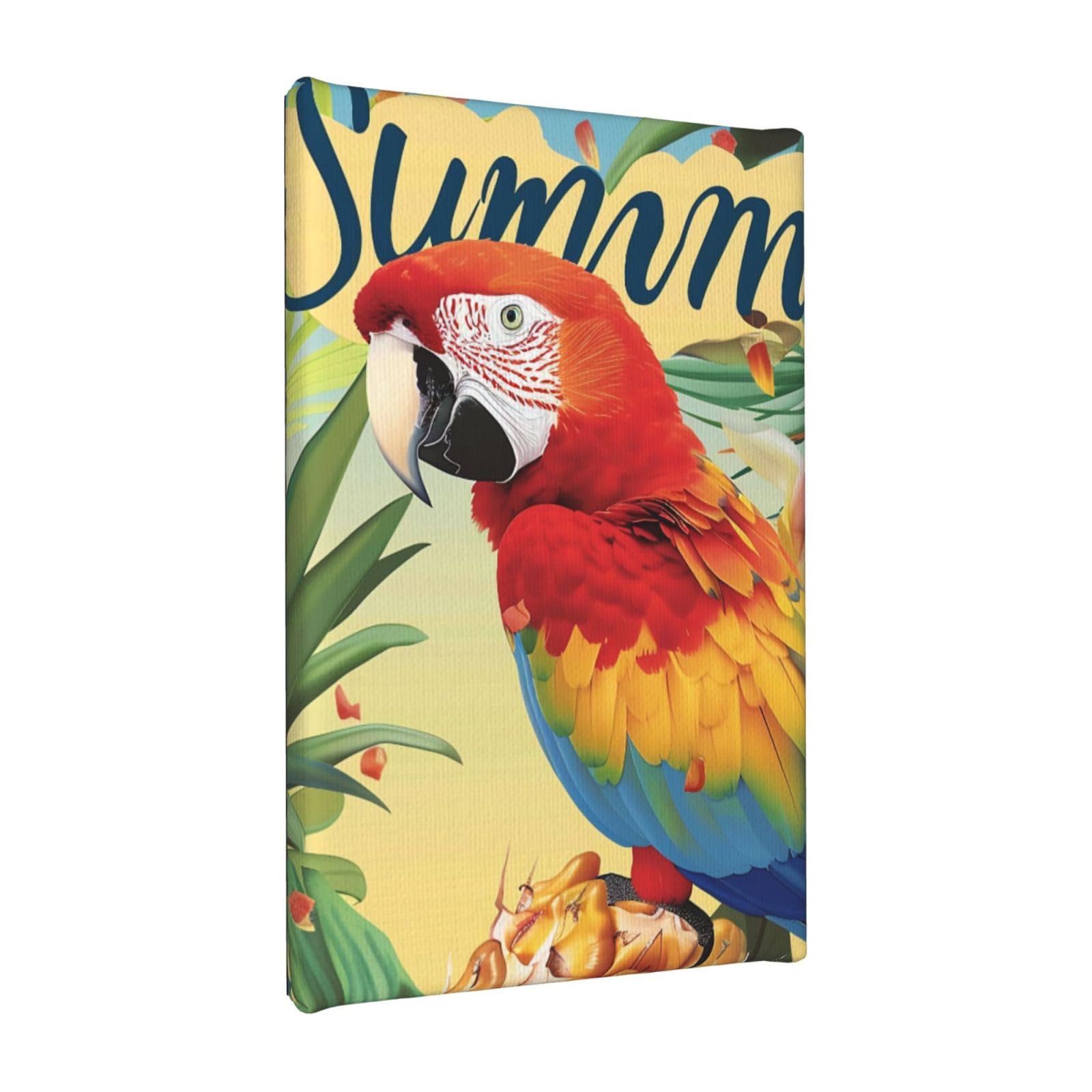 YKLJG Parrot Pineapple Bird Printed Wall Art Canvas Painting 20x30 CM Wooden Framed Picture Painting Artwork Prints for Bedroom Kitchen Home Office Decor