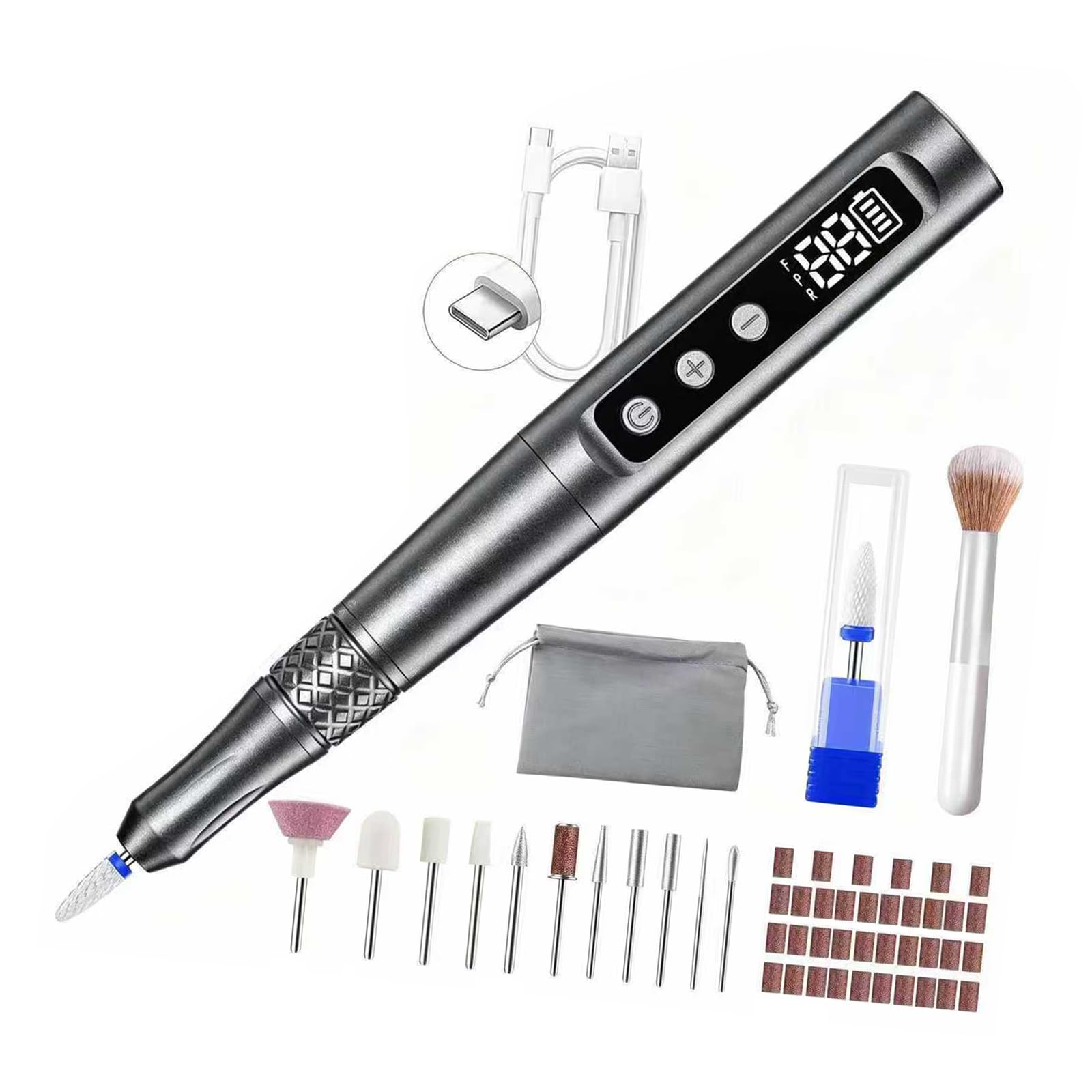 Juego de taladros de manicura con cuerpo metálico y, Gray