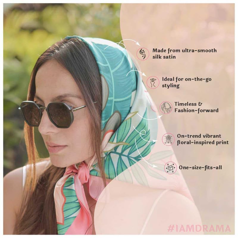 Image of Hair Drama Co. Elastic Bandana Head Scarf for Women | Silk Satin Head Wrap Bandana Scarves | Boho Style Statement Headband Stylish Design | All Day Wear Scarves | Hair Scarf Accessories