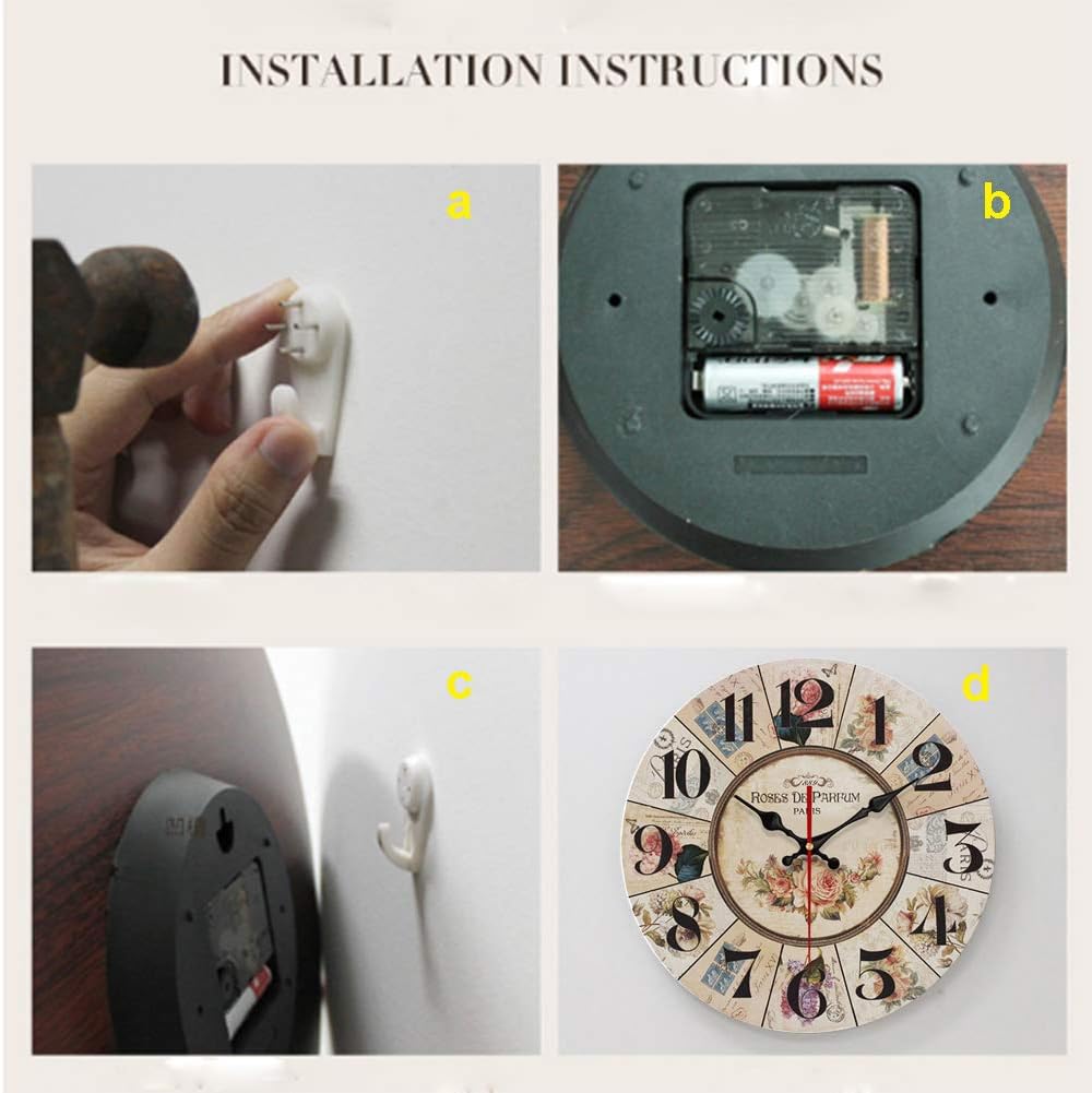 YeYo Decorative Wall Clock,Silent Wall Clock Non Ticking for Living Room Kitchen Bathroom Bedroom Round Vintage Decor (16inch)