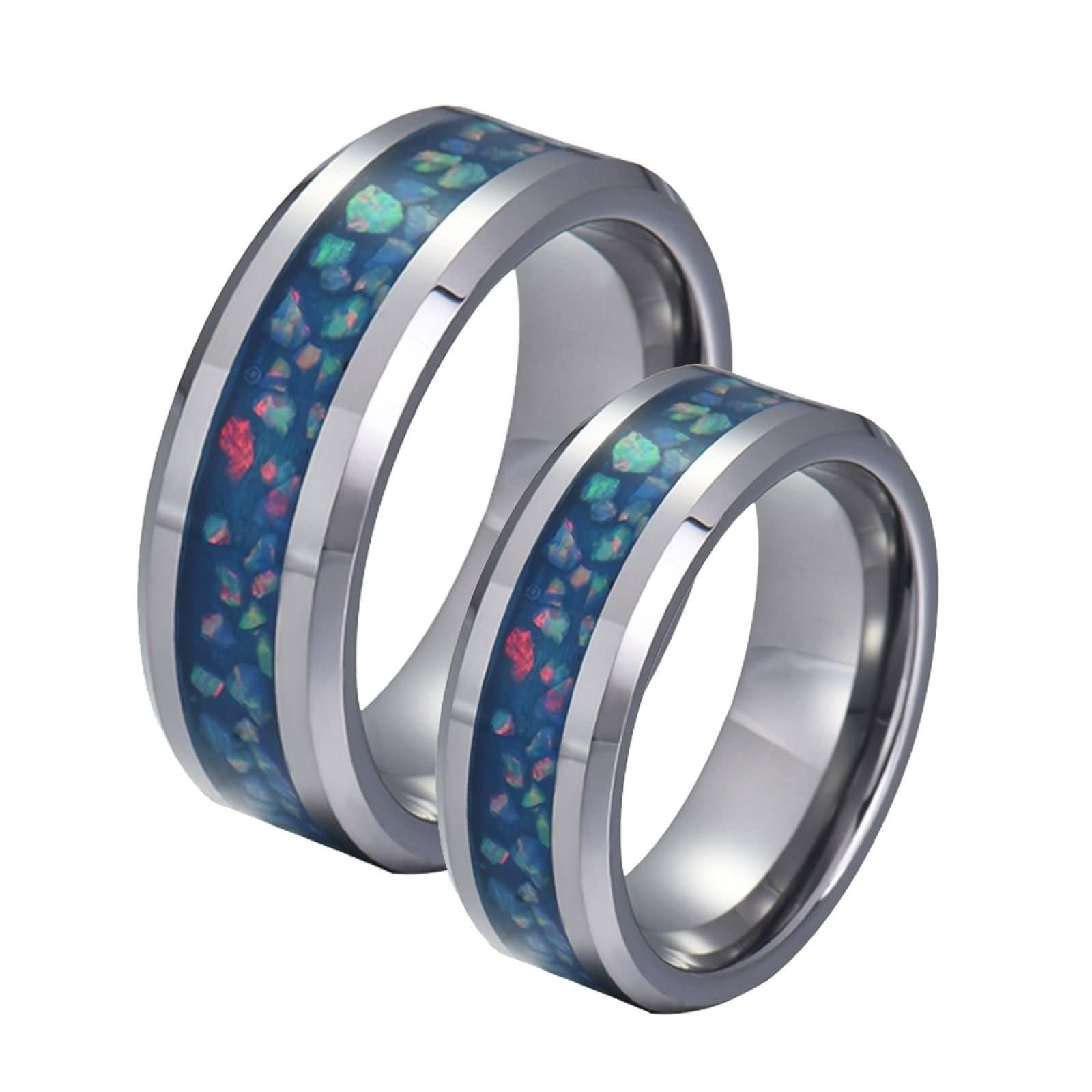 Daesar - Anillos Grabados Pareja,8MM Anillo Plata con Redondo Anillo Tungsteno Mujer