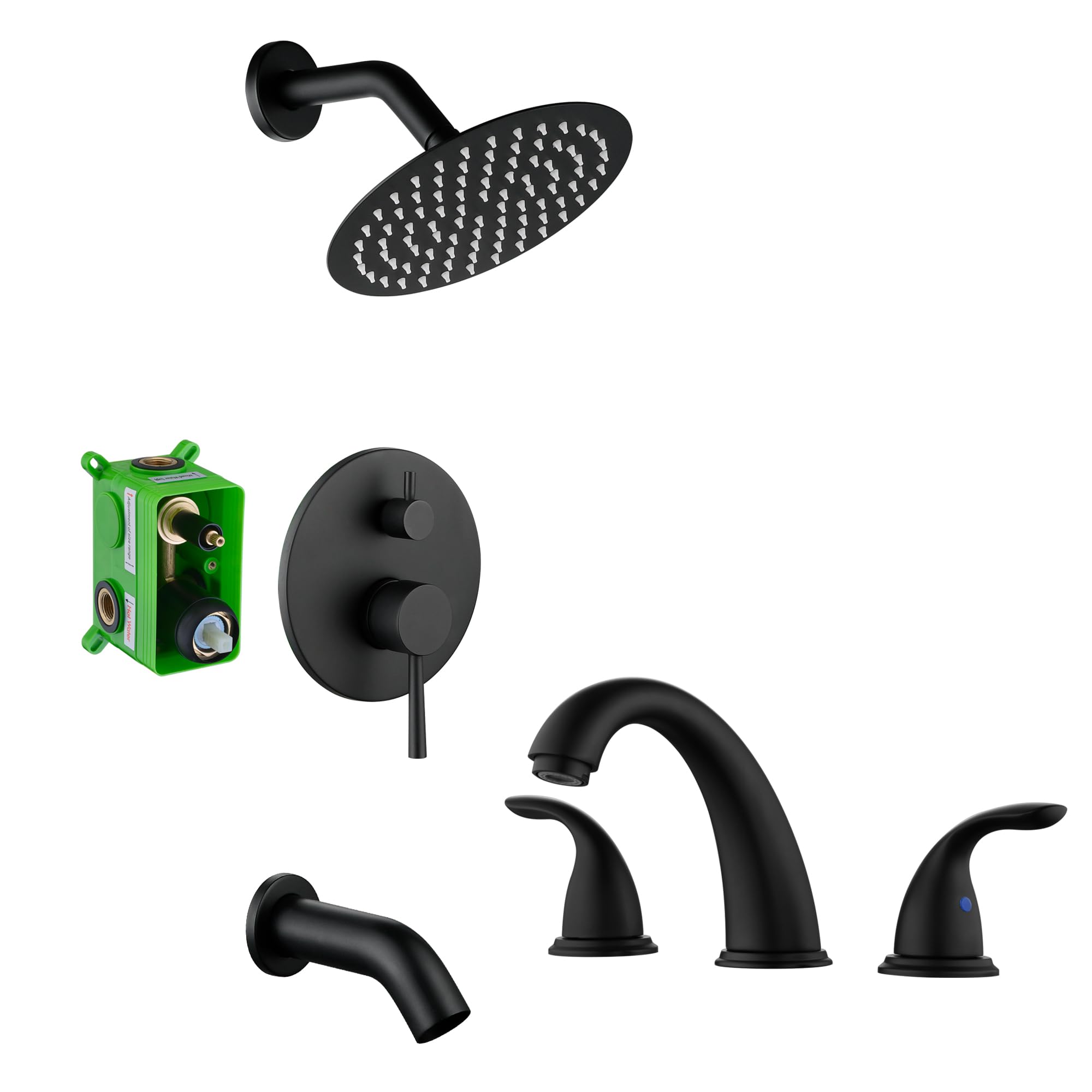 Jnfidosr Tub And Shower Faucet S3230di + 8 Inch Widespread Bathroom Faucet S1423s-Mb