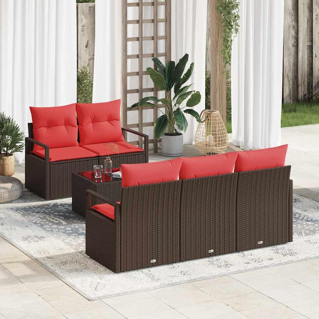 Ensemble de canapé de jardin avec coussins 6 pièces en rotin synthétique résistant aux intempéries et imperméable pour terrasse, balcon et jardin, groupe de salon modulaire avec coussin de