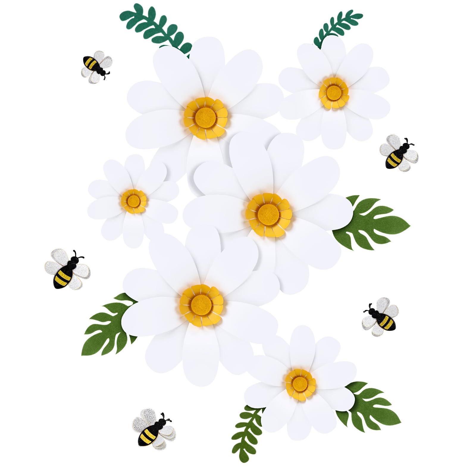 19 Pcs Daisy Bee Cutout Bulletin Board Decorations Daisy Paper Flower Wall Decor Bee Party Supplies 13 Flowers with Leaves 6 Bee Cutouts Decorations
