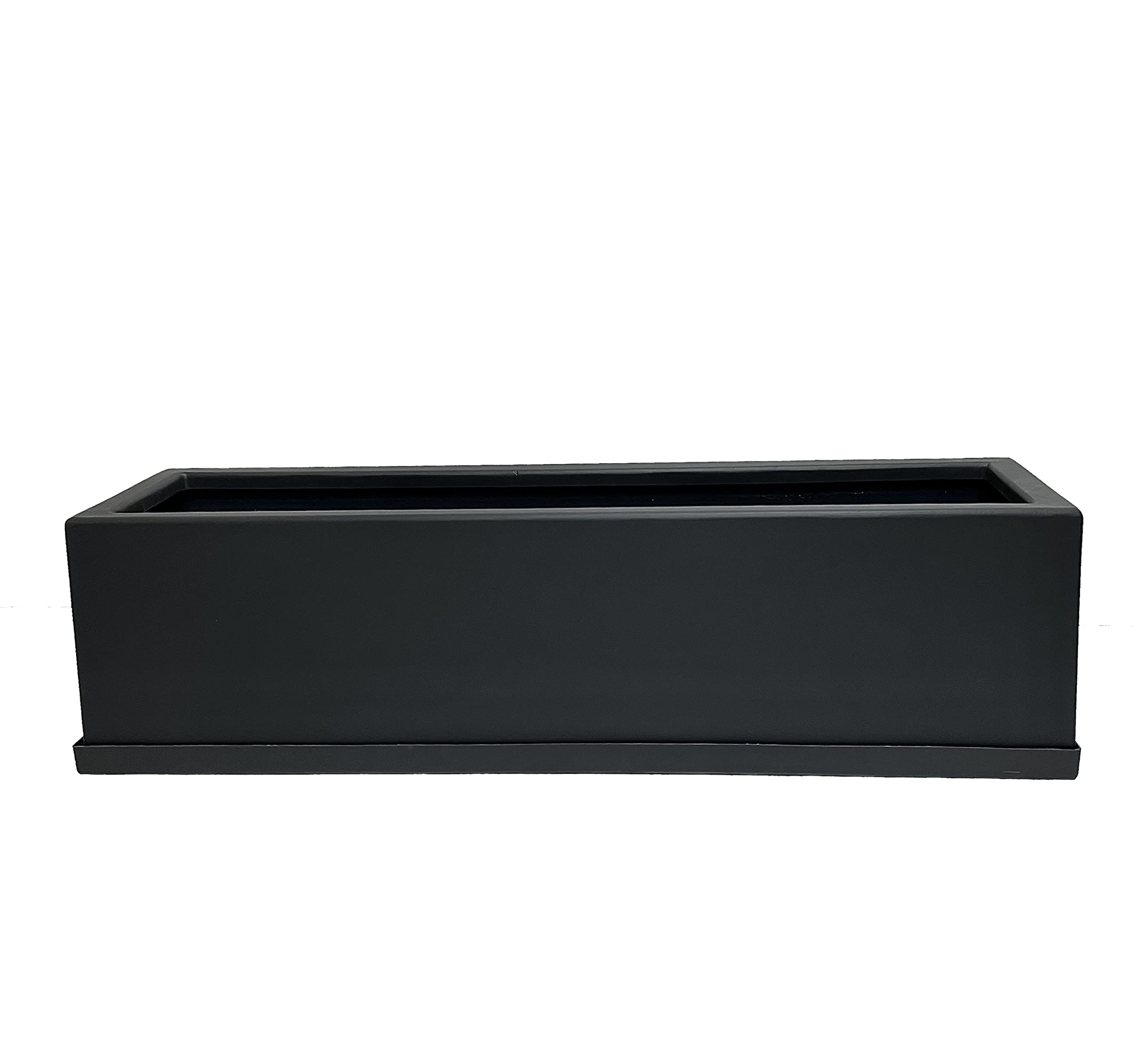 Modern Rectangular Grey Matte Fiberglass Indoor and Outdoor Pots Planter with Tray