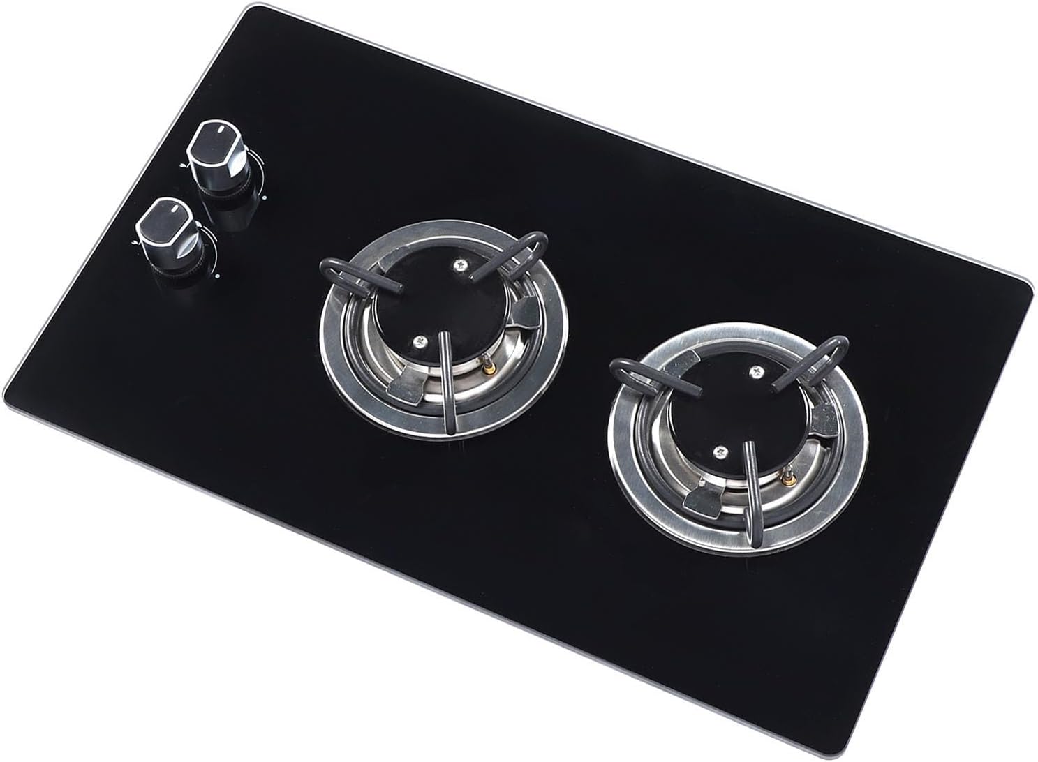Gas Cooktop, 2 Burner Gas Hob LPG Stove with Tempered Glass Double Hob Top, Built In Caravan Boat RV Cooker for Camper Van Motorhome Kitchen, 1.8kW Portable Camping Hob