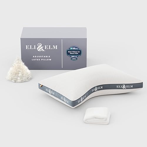 Eli & Elm | La mejor almohada ergonómica para dormir de lado para el dolor de cuello. Relleno de látex refrescante con soporte y funda transpirable