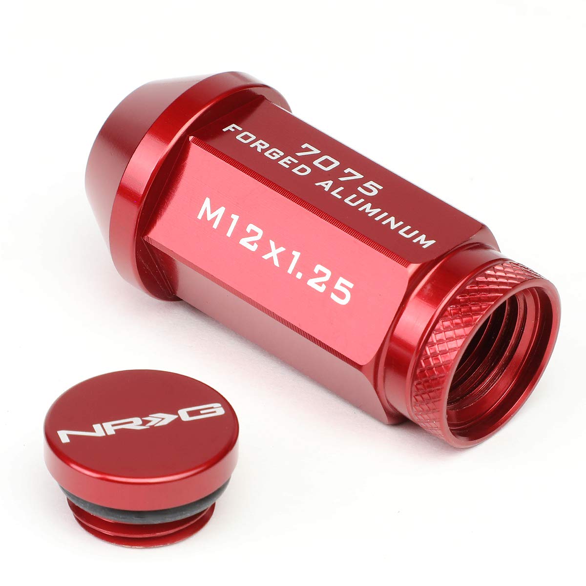 NRG Innovations Reinforced NRG-LN-710RD-21 Red 20 Pcs M12*1.25 Extended Removable Cap Lug Nuts w/Wheel Lock Key