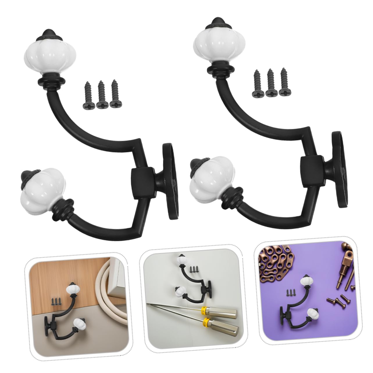 SHINEOFI Gancho de Pared Antiguo de Aleación de Zinc Negro 5 Piezas | Doble Punta, Diseño de Dos Cabezas, para Llaves y Bufandas, Dormitorios y Pasillos