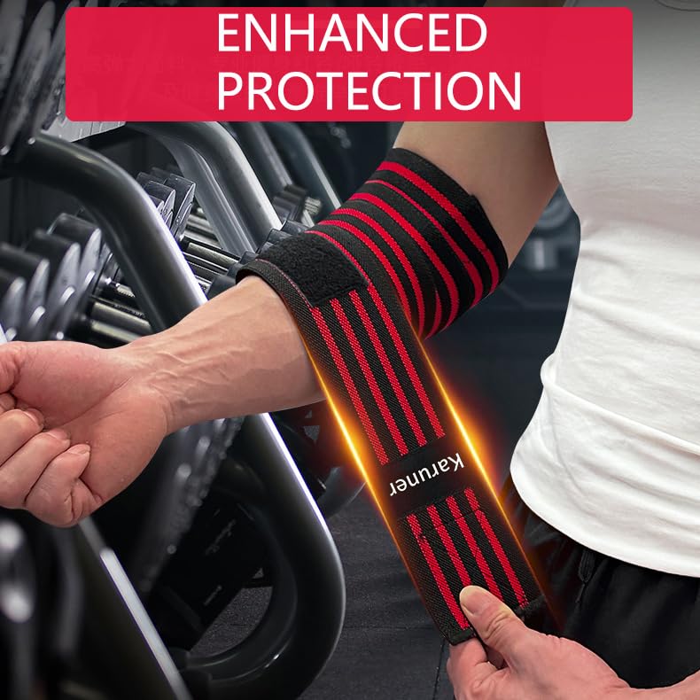Elbow Wraps for Weightlifting (1 Pair), 59" Elastic Elbow Support & Compression Powerlifting, Fitness, Cross Training & Gym Workout - for Weight Lifting