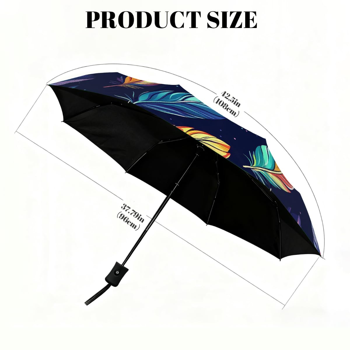 Ombrello pieghevole con piume colorate, ombrello da viaggio, compatto, antivento, impermeabile, con protezione UV, rivestimento nero, leggero, 8 costine, portatile, per pioggia e sole