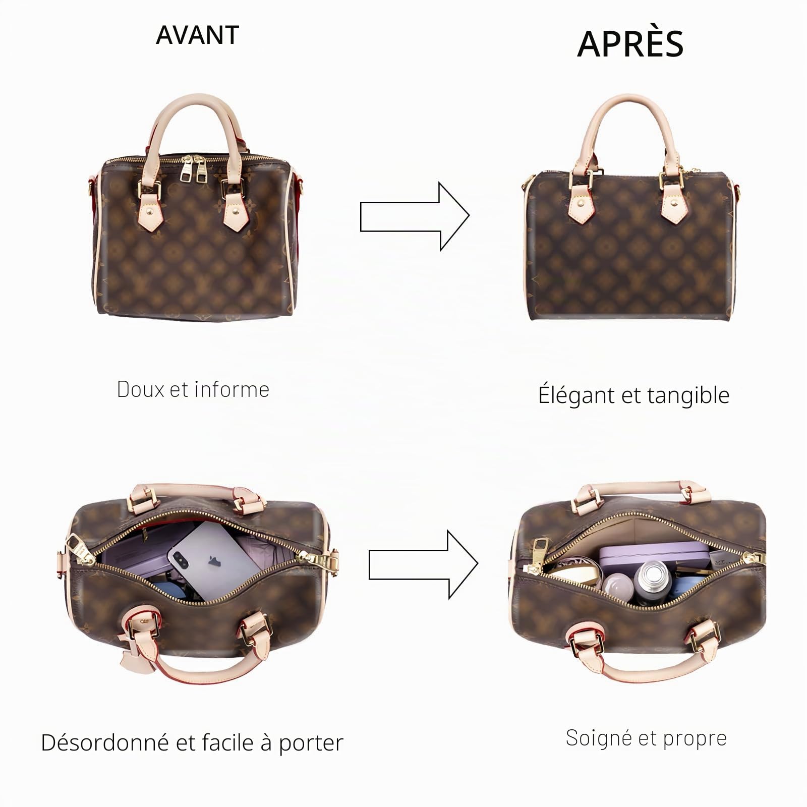 Lckaey Inserts de rangement pour sac à main Speedy 25 HandBag Insert de protection Sac fourre-tout et protecteur de sac à main Y073rouge-M