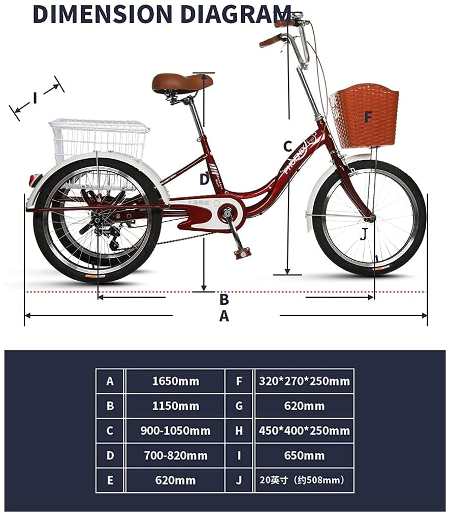 GRDDBZA Adult Tricycle - 3 Wheel Bikes for Adults Shopping 3 Wheel Bikes for Adults Men Women Tricycle 20Inch 1 Speed Trikes with Large Basket for Recreation, Shopping, Picnics