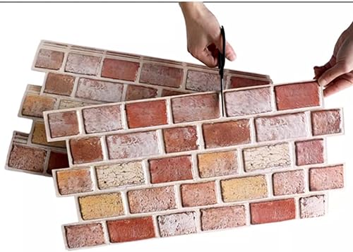 Miniatura 4 de SOVORM Paquete de 10 paneles de pared 3D de ladrillo sintético para despegar y pegar en marrón rojo, papel tapiz autoadhesivo para decoración de