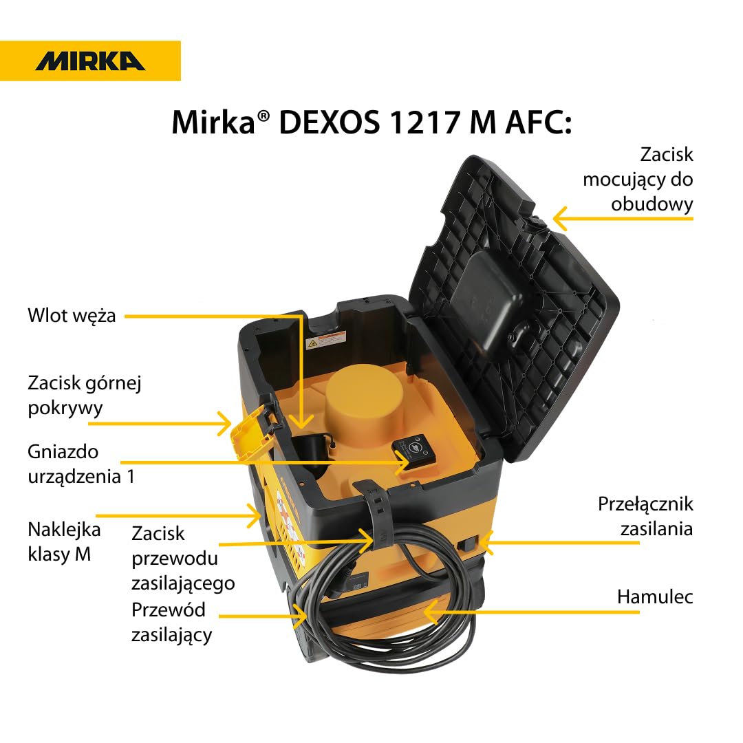 MIRKA DEXOS 1217 M AFC/odkurzacz przemysłowy klasa M/17 l, odkurzacz na mokro i sucho, automatyczne czyszczenie filtra, wąż 4 m i złączka