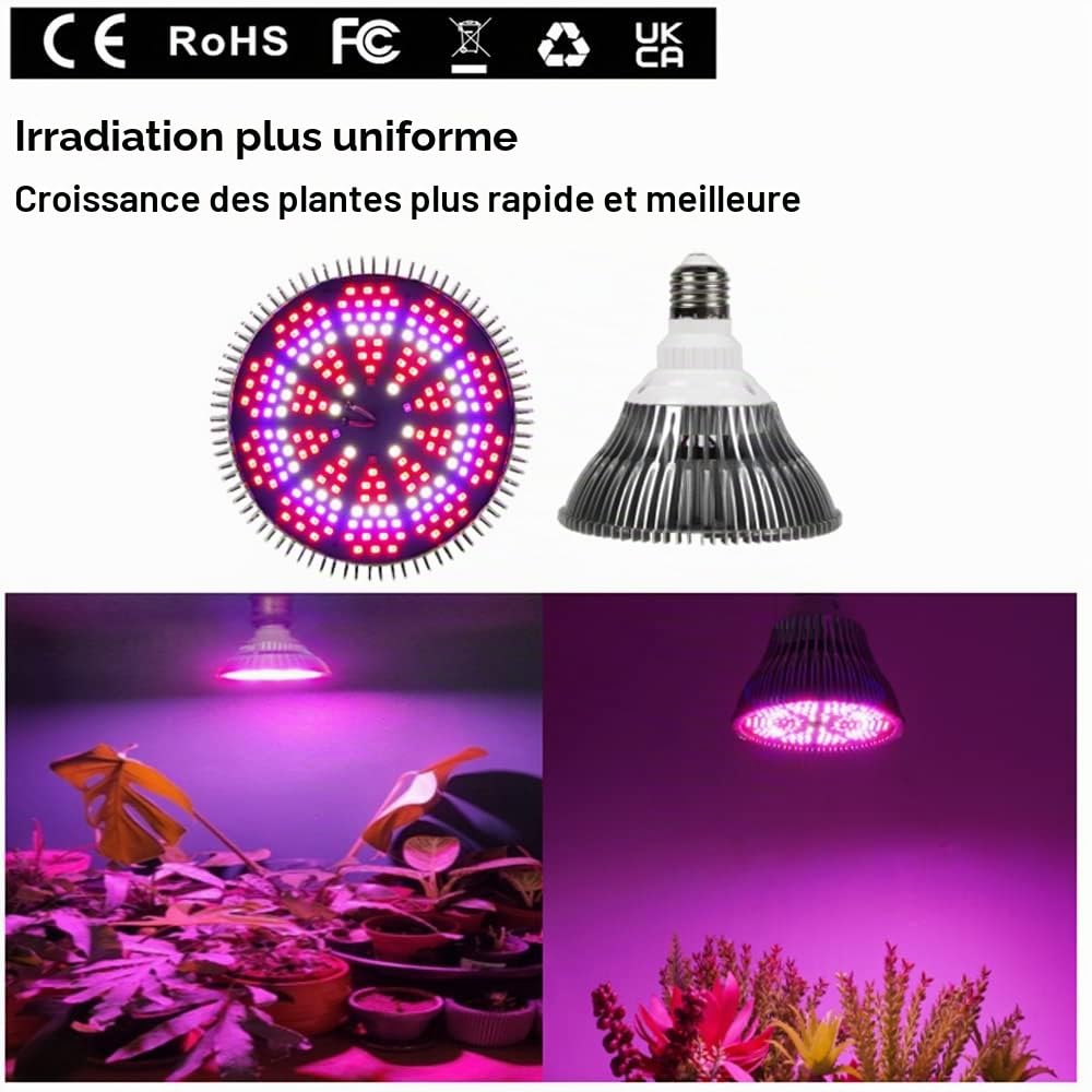 Lampe de Croissance LED à Spectre Complet 50W, pour Plantes D'intérieur Légumes et Feurs, E27 Ampoule LED pour Serre Hydroponique, Durable et Haute Efficacité