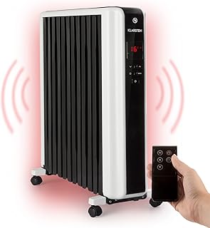 Klarstein Thermaxx 2500 Oil Radiator - Electric Heater, 2.5kw Tall Oil Radiator Thermostat, Free Stranding Portable Room Heater with Remote Control, Smart Personal Heating Oil Radiators