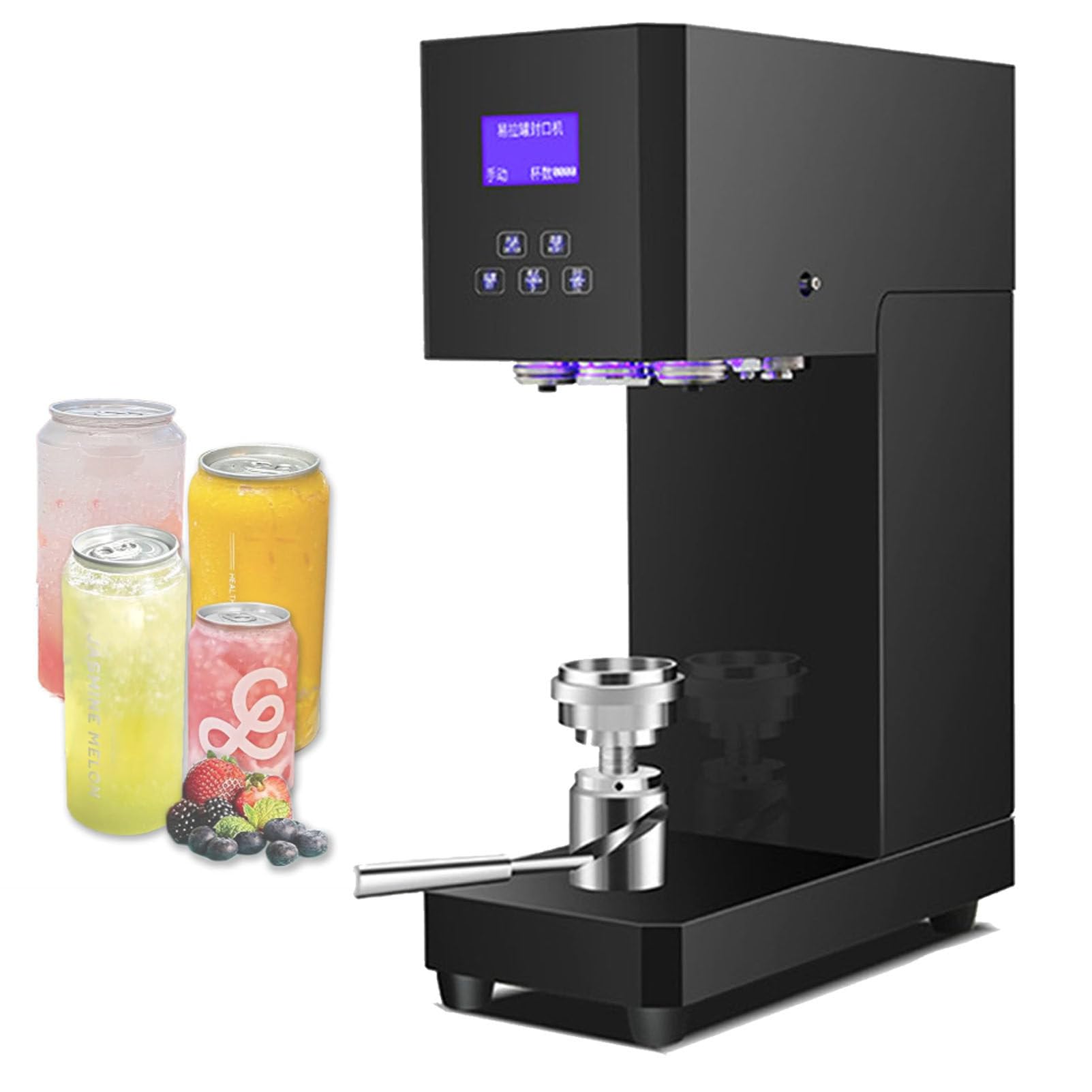Scelleuse de canettes de soda commerciale, réglable en hauteur, automatique, pour canettes en aluminium et en plastique, sertisseuse de canettes de table avec panneau intelligent et comptage,Black