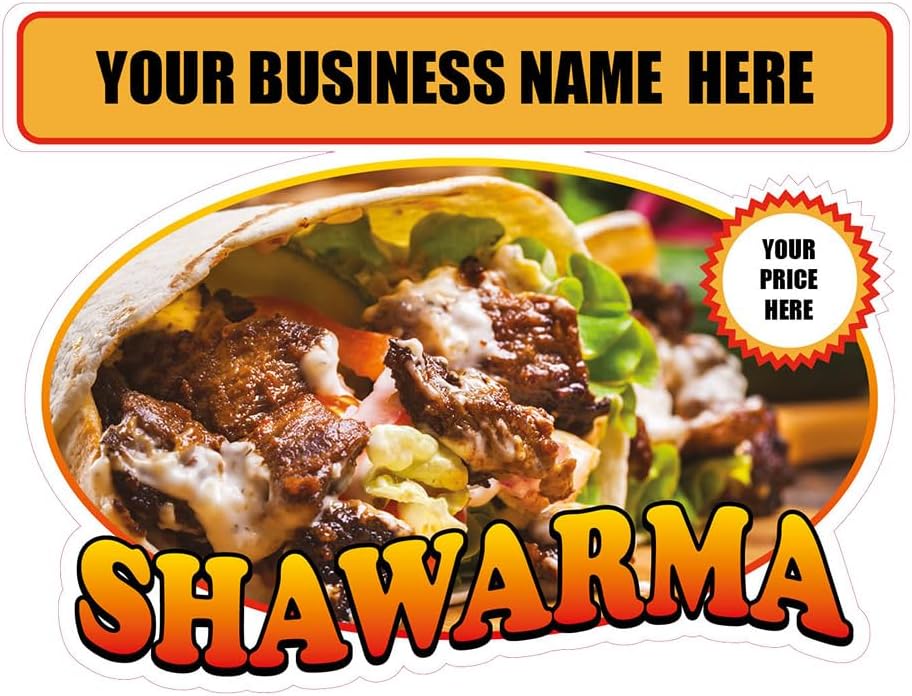 Fastasticdeals Custom Arabic Shawarma Food Truck Decals, Rectangular Vinyl Stickers, Outdoor Use, Letter Print, Arabic Theme, 18 in on Longest Side, Personalized Text Here