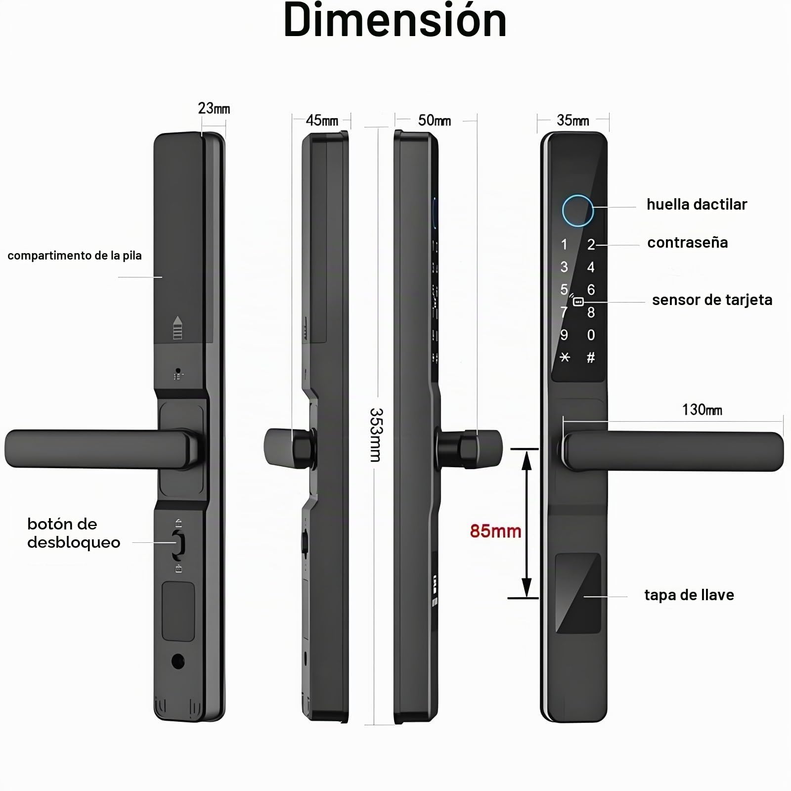TTLock Cerradura Inteligente Impermeable para Puerta Corredera, Cerradura Electrónica de Aleación de Aluminio con Control por Huella Dactilar, Aplicación y Alexa, IP66 para Puertas de Vidrio y Metal
