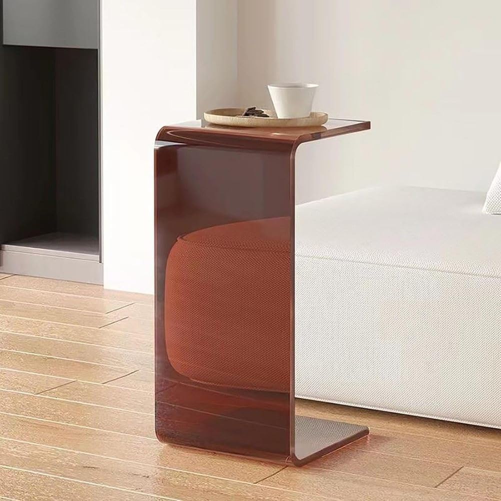 SXZenSpace U Shape Acrylic End Table, C Shaped Sofa Coffee Modern Style Multipurpose Sid, Nightstand, Side,Brown,30 * 30 55cm