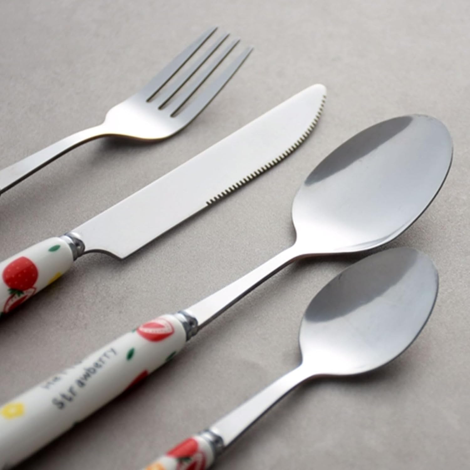 Ensemble de Couverts 2/4 pièces, Couteau, Fourchette, cuillère, Manche en céramique, Service de Table, fourchettes à dîner en Acier Inoxydable, Service d'argenterie Poli Miroir