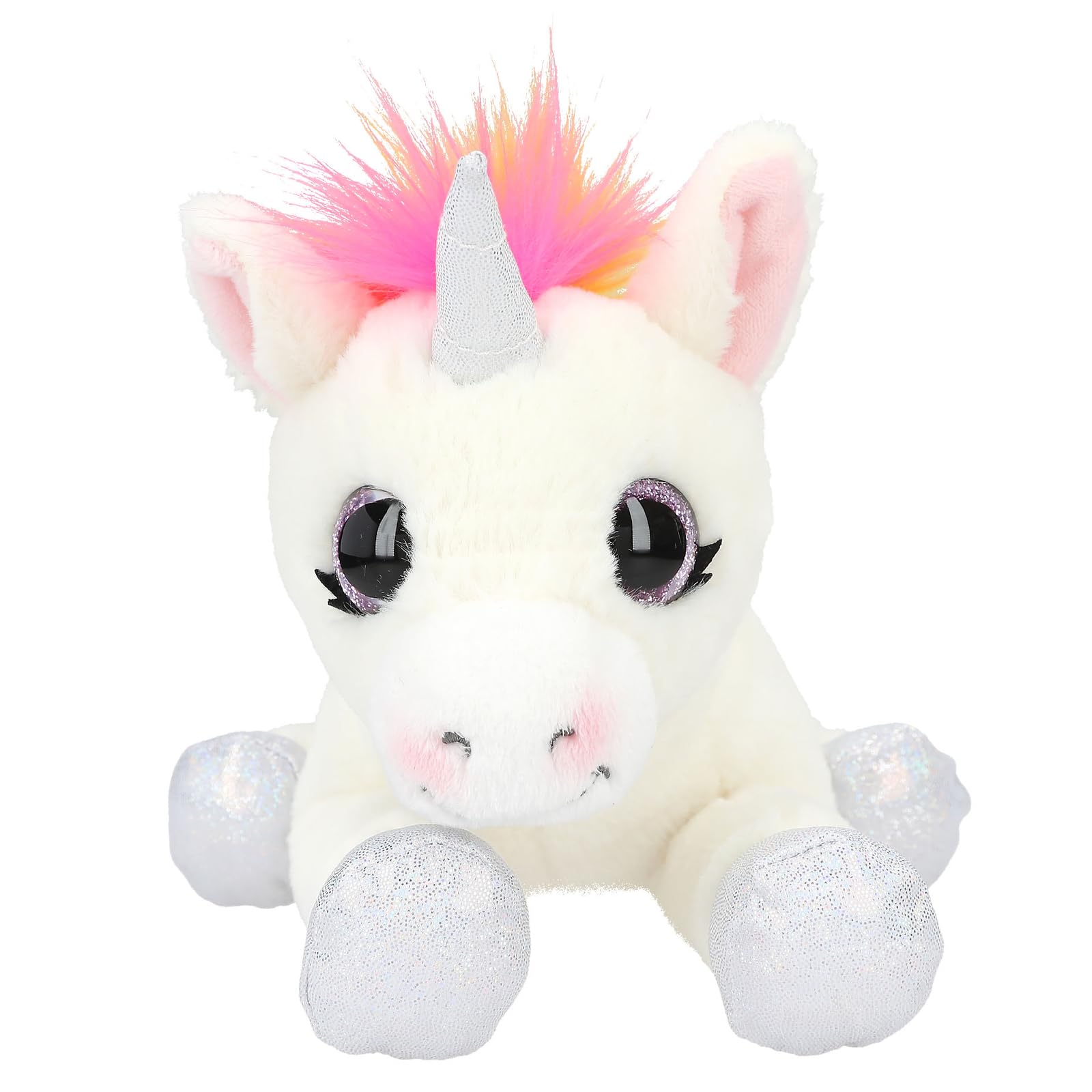 Depesche 11493 Ylvi Cuddly Toy Unicorn Lying Down in White and with Colourful Mane in Rainbow Colours, Approx. 30 cm Large Plush Toy with Silver Accents
