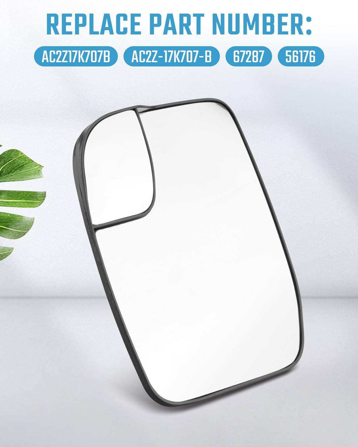 56176 Door Mirror Glass With Plastic Backing Plate Fit for Ford E-150 E-250 E-350 Super Duty 2010-2014, Replace AC2Z17K707B, 67287, Driver Side Replacement, Blind Spot Lens,Heating connector