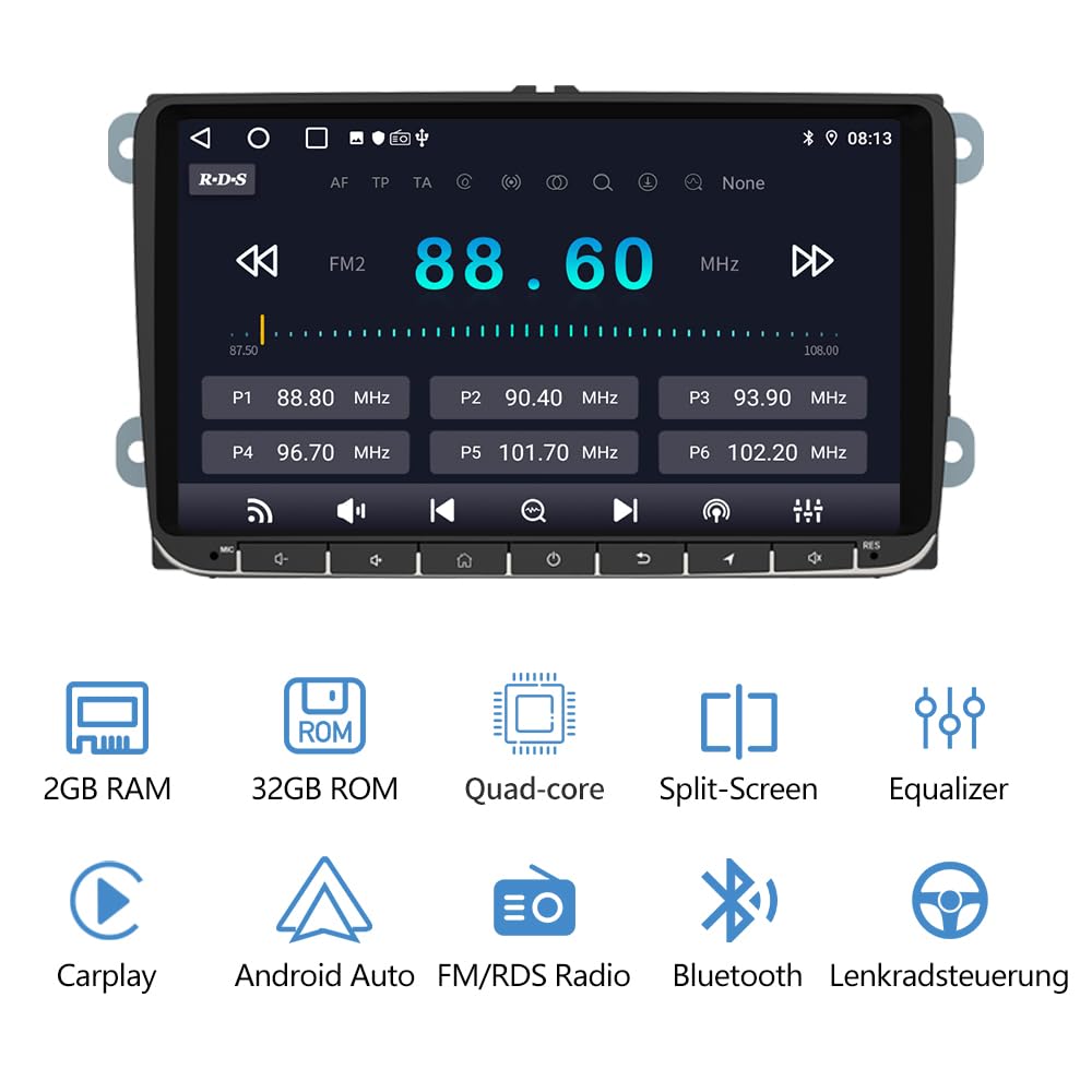 Junsun Radio für VW Golf Seat Skoda, 9'' Screen mit CarPlay Android Auto