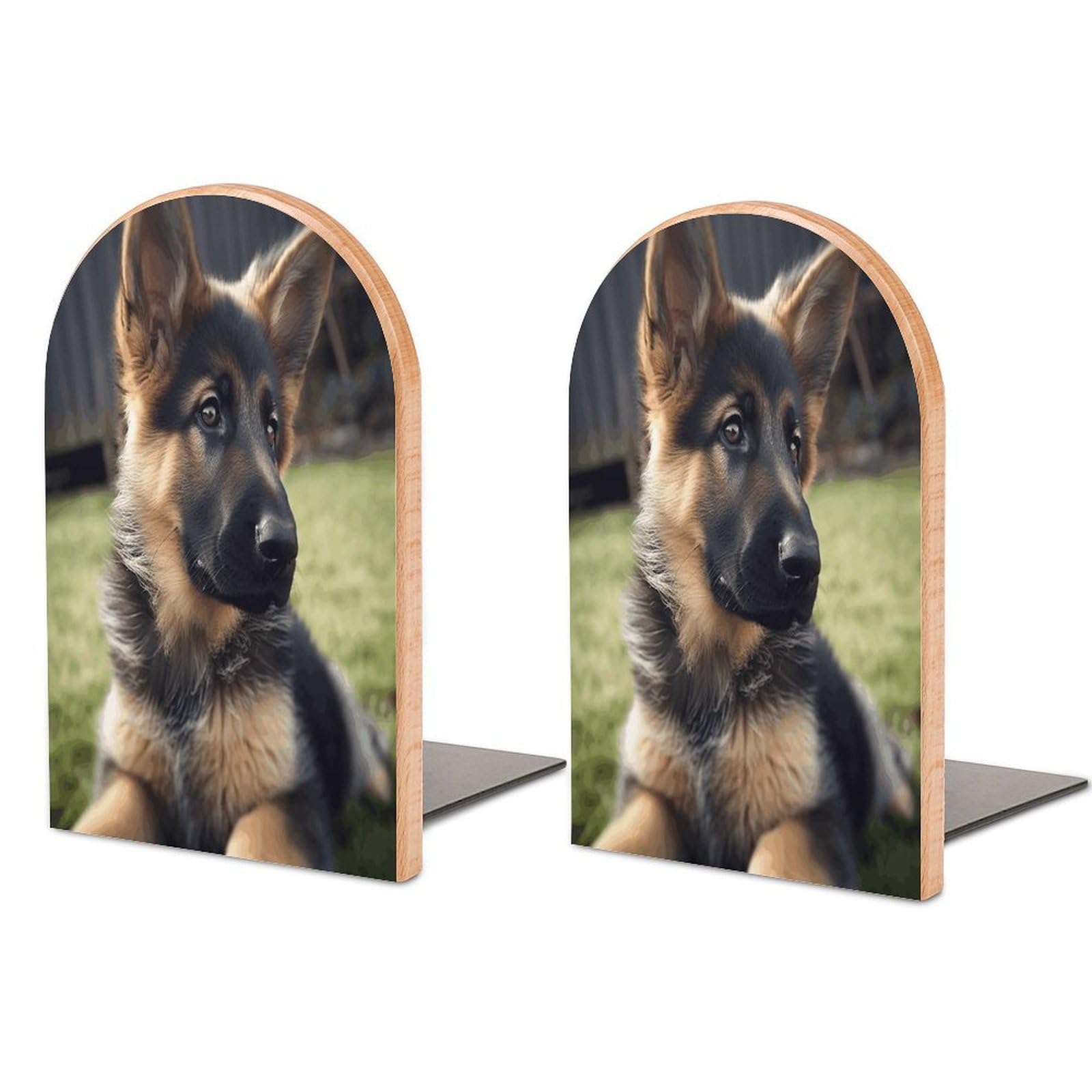 German Shepherd Puppy Bookends Modern Bookends for Shelves Fashion Heavy Duty Book Stopper Sturdy Non-Skid Metal Base Wood Book Ends for Library Home Office 1 Pair