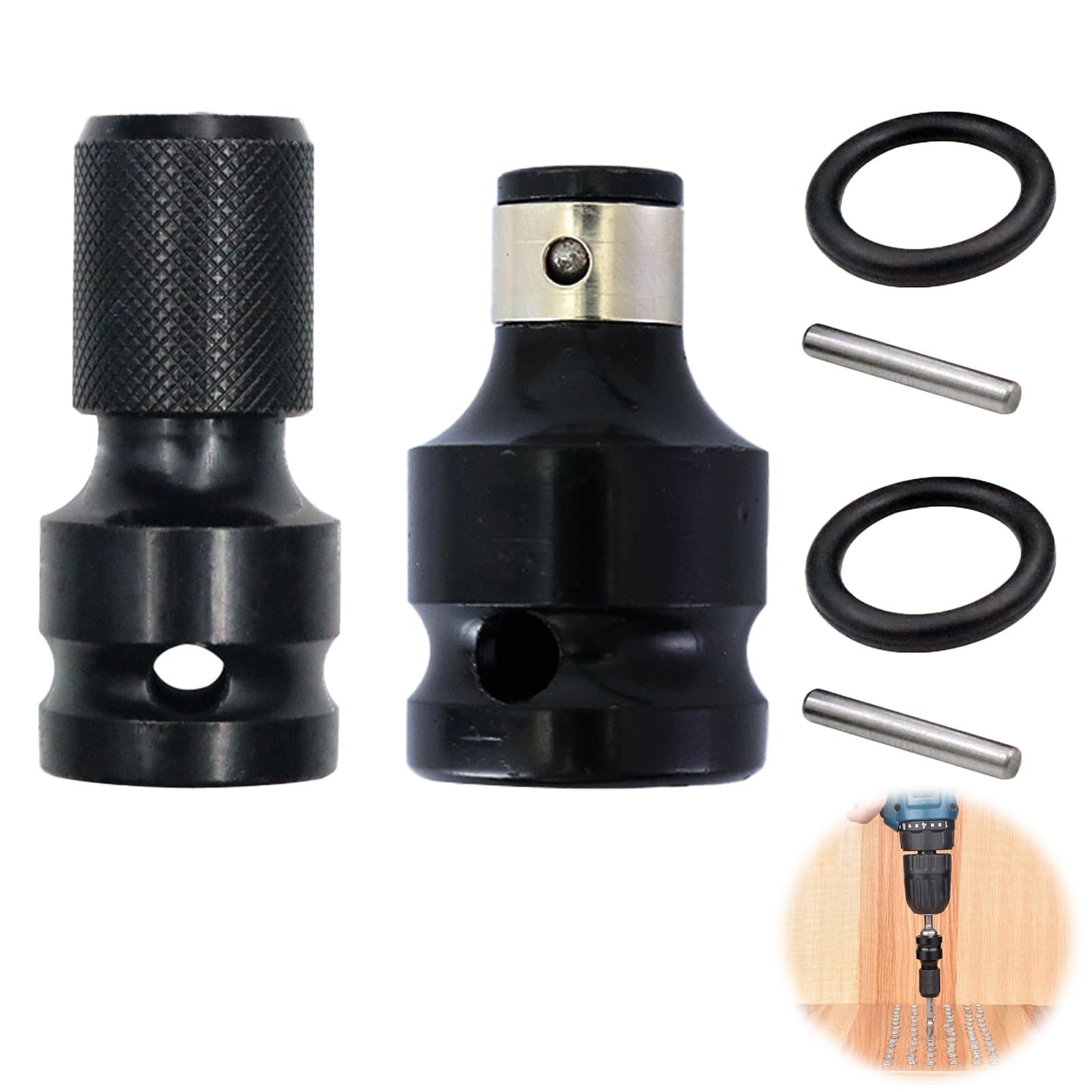 2 Piezas Adaptadores De Broca, Adaptador de Llave de Impacto de Vaso Enchufe Telescópico Taladro Chuck 1/2" a Vástago Hexagonal de 1/4" Hexagonal Hembra Adaptador para Llave de Trinquete Impact