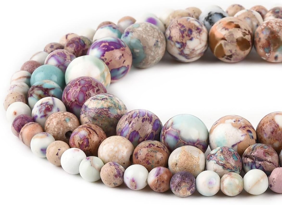 8mm White Purple Sea Sediment Imperial Jasper Round Gemstone Natural Stone Loose Beads for Jewelry Making Design Crafts 45 Pcs 15 Inch - Image 5