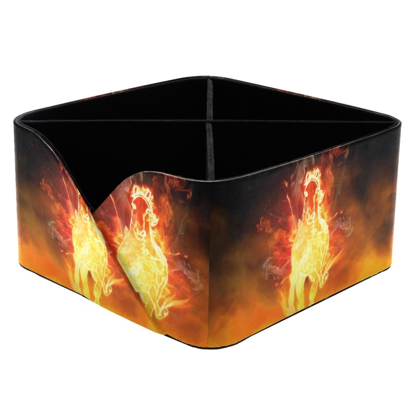 KengjuTesu Flaming Running Horse Desktop Organizer Pen Holder, Rectangular Pencil Cup for Office, Study and Makeup Stations