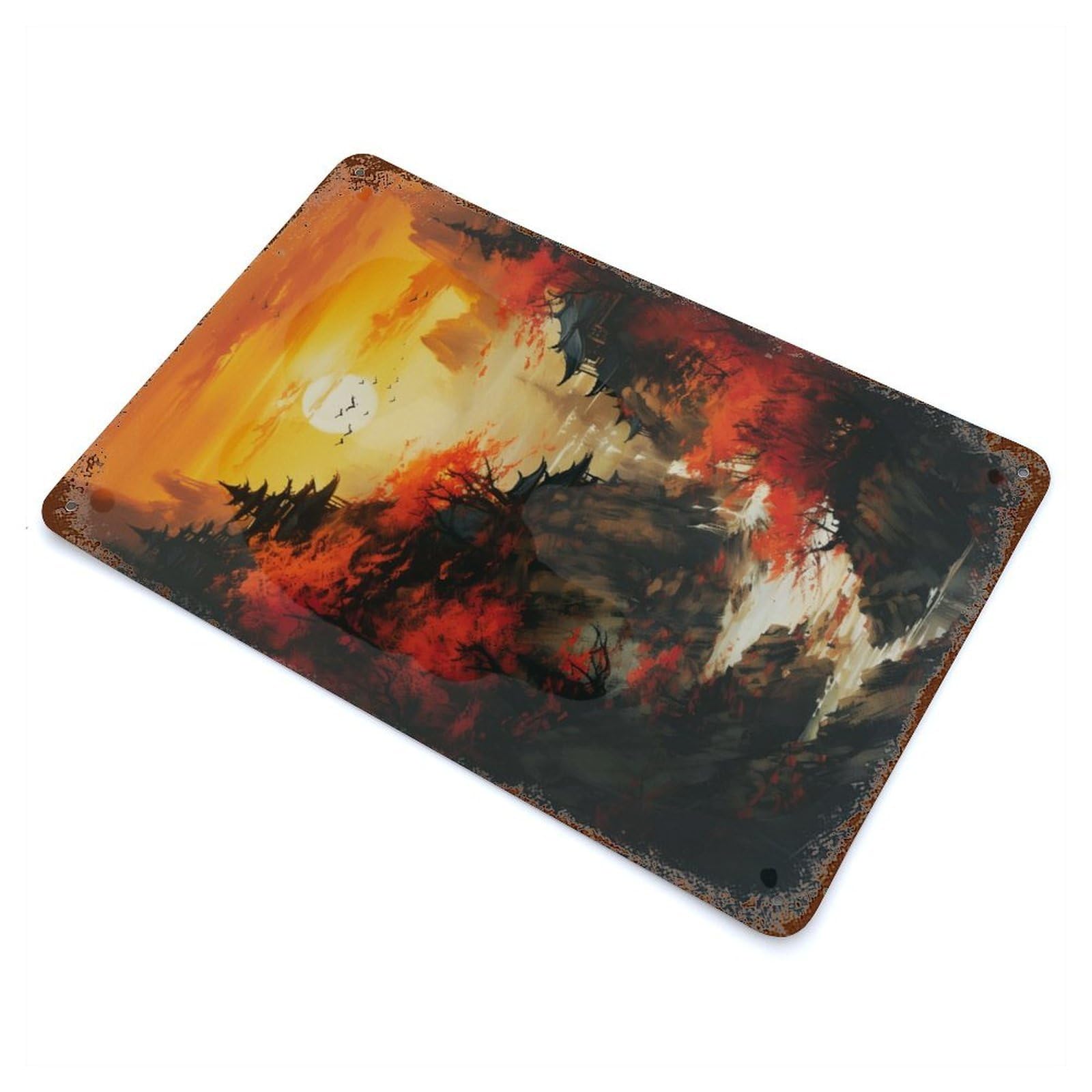 Beautiful Sunset 11.8"x7.9" Aged Metal Wall Plaque, Retro Wall Decor for Farmhouse, Kitchen And Entryway Decor