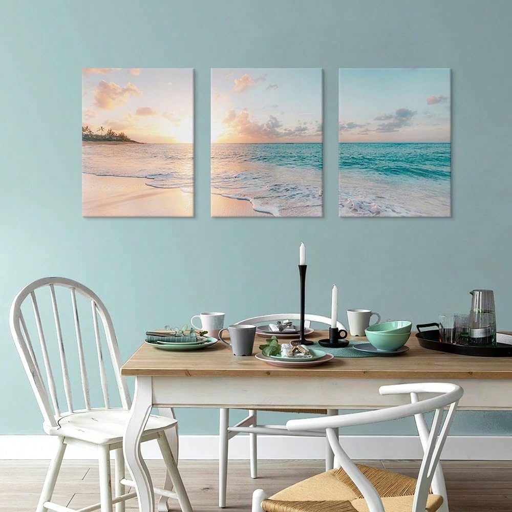 TZKBDMA Set di 3 quadri su tela con tramonto sull'oceano e sulla spiaggia, perfetti per decorare la camera da letto (70x100 cm x 3 pezzi/Senza cornice)