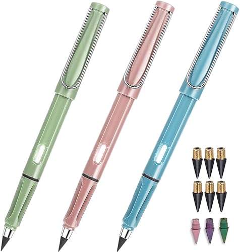 Vanleonet 3 juegos de lápices Forever con borrado, lápiz mágico sin tinta, lápiz reutilizable infinito, lápiz que nunca necesita afilado, lápiz