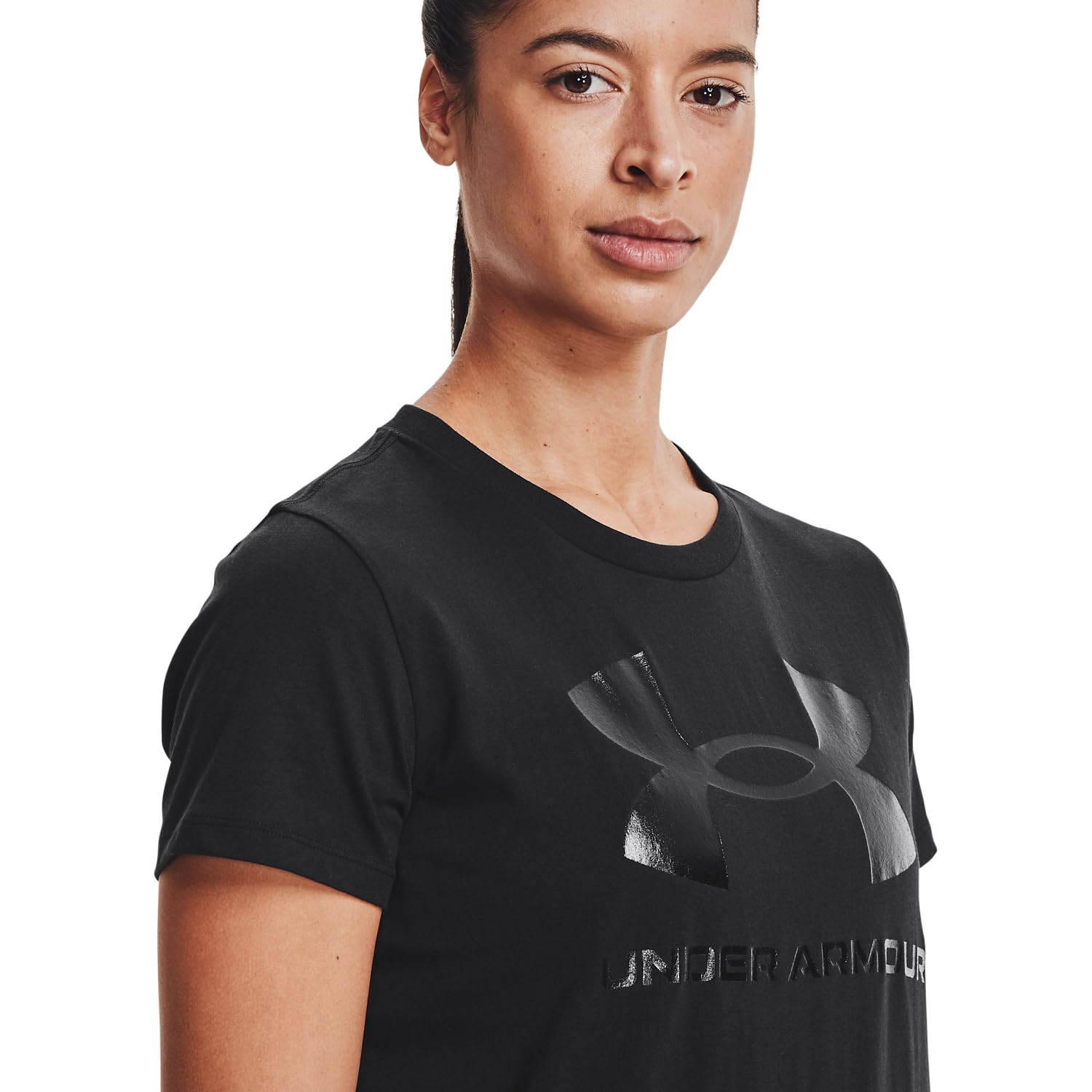 Under Armour Women's Logo Short Sleeve, Women's Gym Shirt with Crew Neck Collar, Comfortable and Breathable Women's Gym Wear Black - Image 3